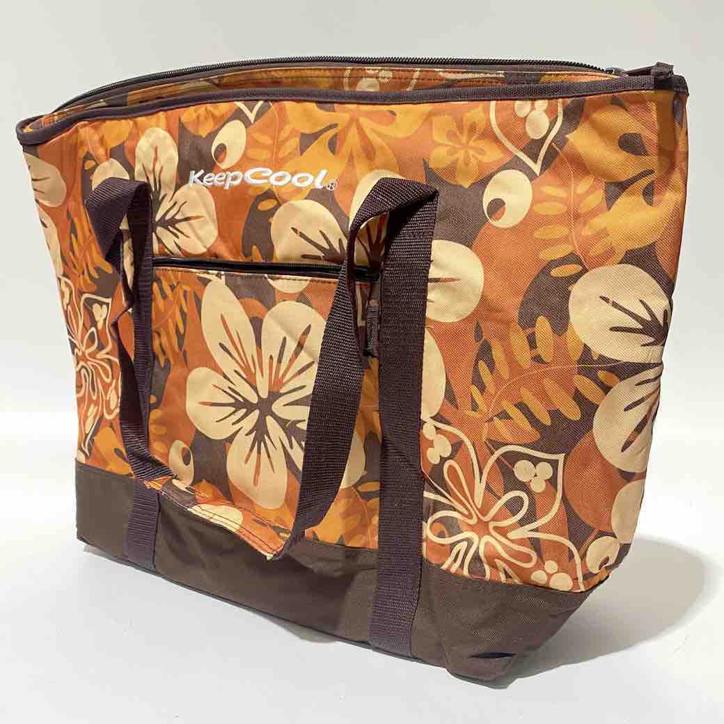 BAG, Beach Cooler Tote - Brown Retro Hibiscus